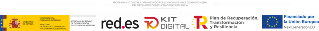 Logos del gobierno de España, Red.es, kit digital, del Plan de Recuperación, Transformación y Resiliencia, y de la UE