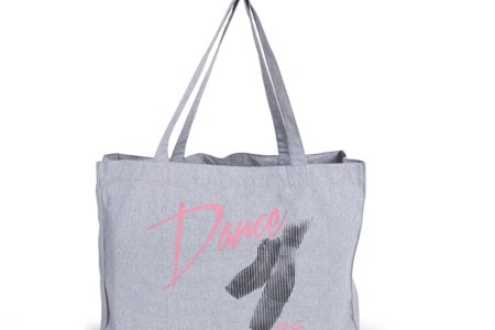 Bolsa de tela gris con la palabra "Dance" en rosa